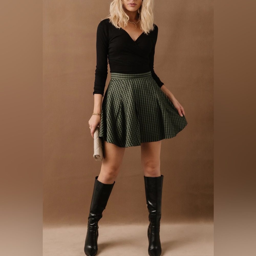 Bohme Gabby Pleated Gingham Skirt
